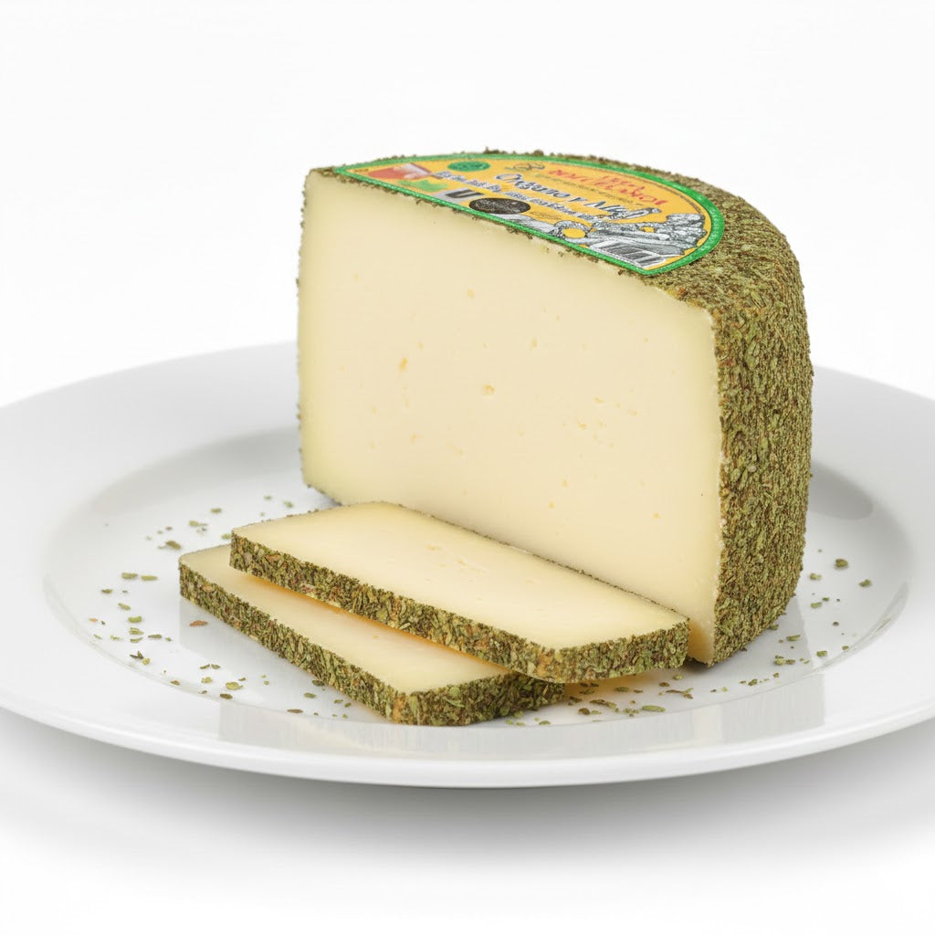 Aged Sheep's Cheese covered with Oregano and Raw Milk Honey